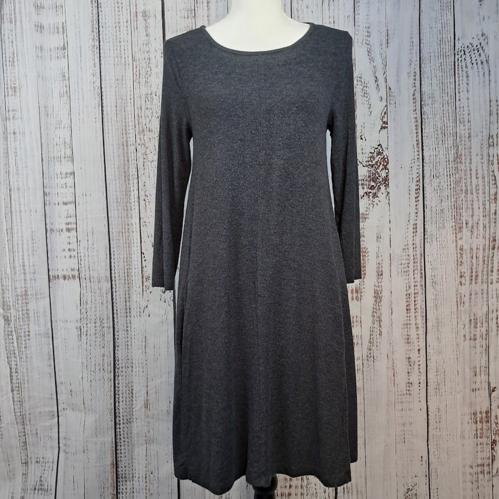 MERCER & MADISON S Heather Gray Rayon Knit Dress Long Sleeve Pockets Flowy